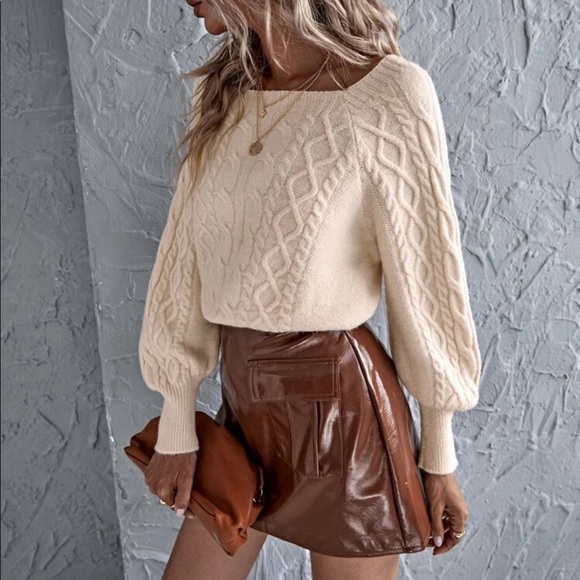 Solid Bishop Sleeve Cable Knit Sweater - Picture 5 of 5